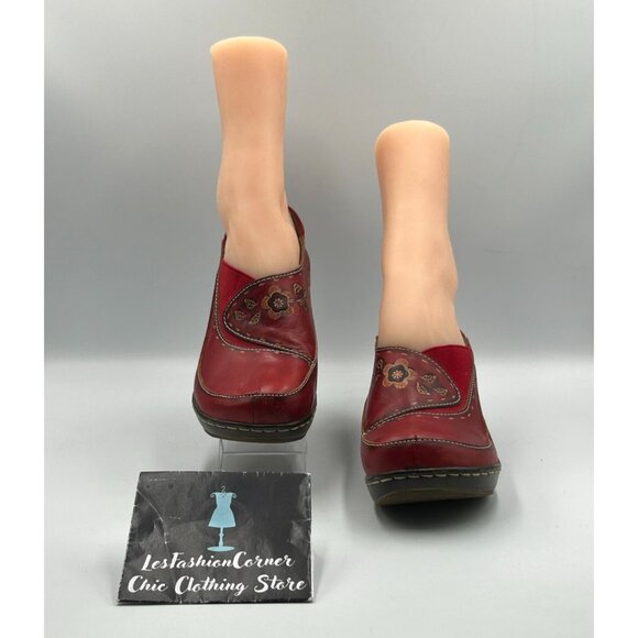 Spring Step L'artiste Women's Red Leather Burbank Slip-On Clogs Sz 7.5 (38) 3113 - Picture 3 of 16